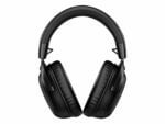 Black over-ear wireless headphones isolated on white.