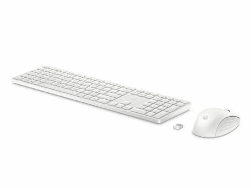 White wireless keyboard and mouse set on white.