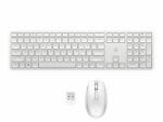 Wireless keyboard and mouse set on white background.