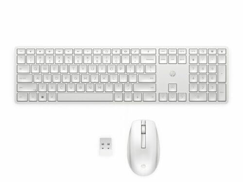 Wireless keyboard and mouse set on white background.