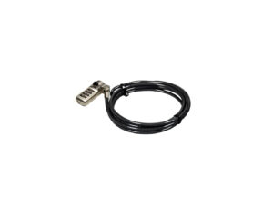 Combination lock security cable on white background.
