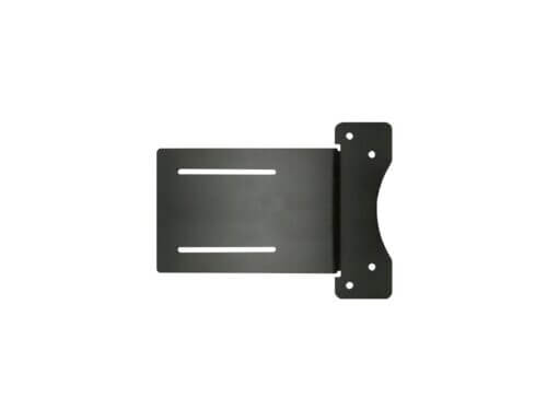 Black metal mounting bracket isolated on white background.