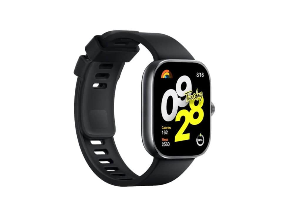 redmi watch 4 graphite black Black smartwatch displaying time, steps, and calories.