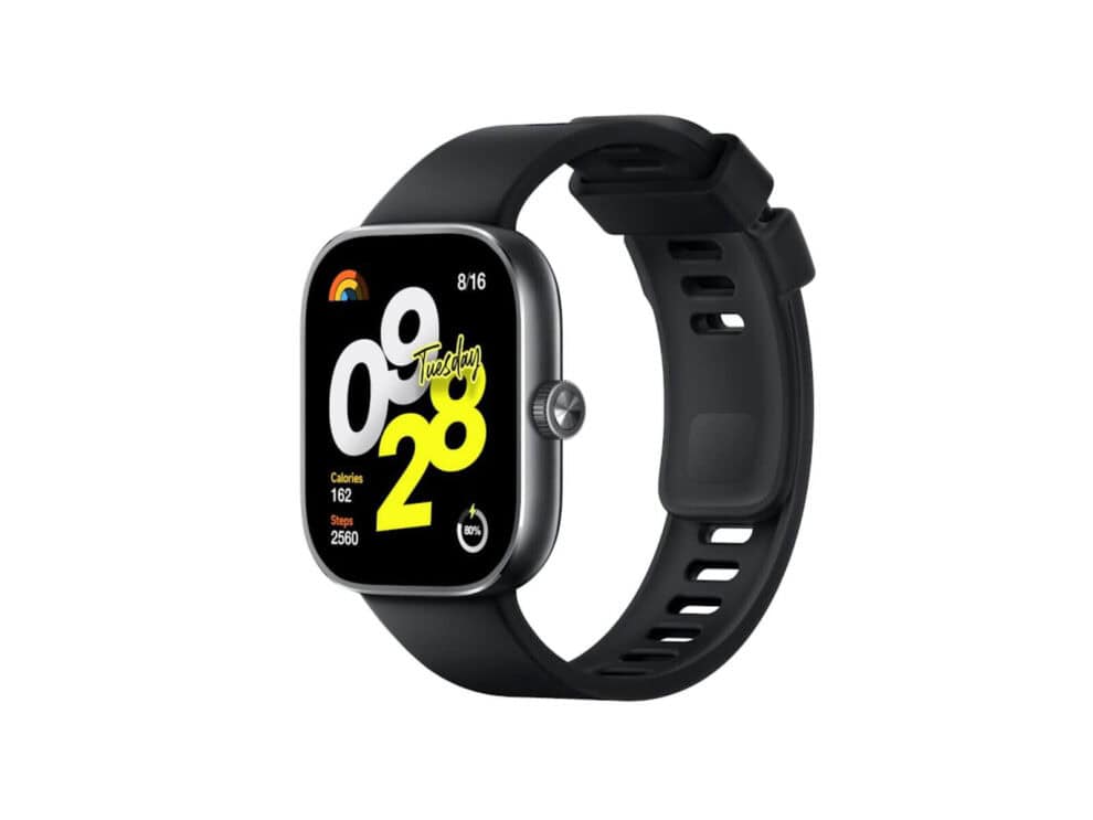 Smartwatch displaying time, steps, and calories.