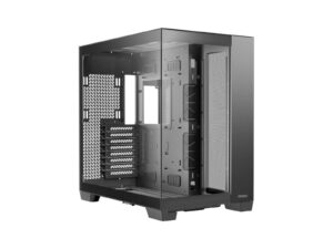 PC gaming tower case, empty interior, modern design.