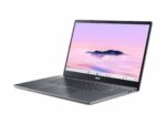 Silver Acer laptop on white background.