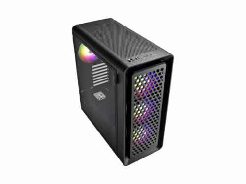 Black RGB gaming computer tower case.