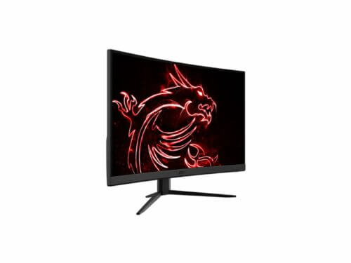 Gaming monitor with red dragon design on screen.