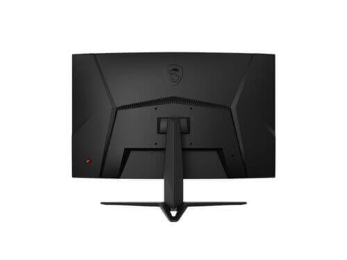 Curved gaming monitor, rear view, brand logo visible.