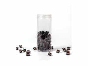 Mechanical keyboard switches in clear container.