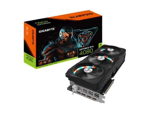 GIGABYTE GeForce RTX 4080 graphics card with box.