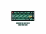 Mechanical keyboard with green keycaps, top view.