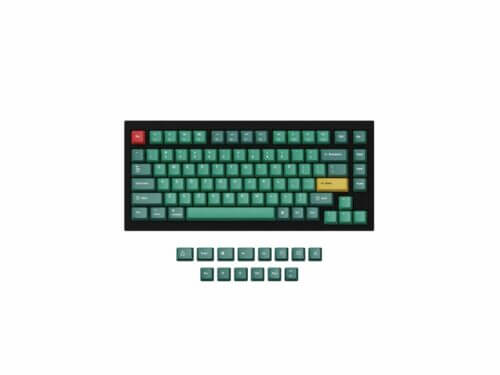 Mechanical keyboard with green keycaps, top view.