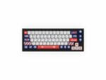 Patriotic themed mechanical keyboard on white backdrop.