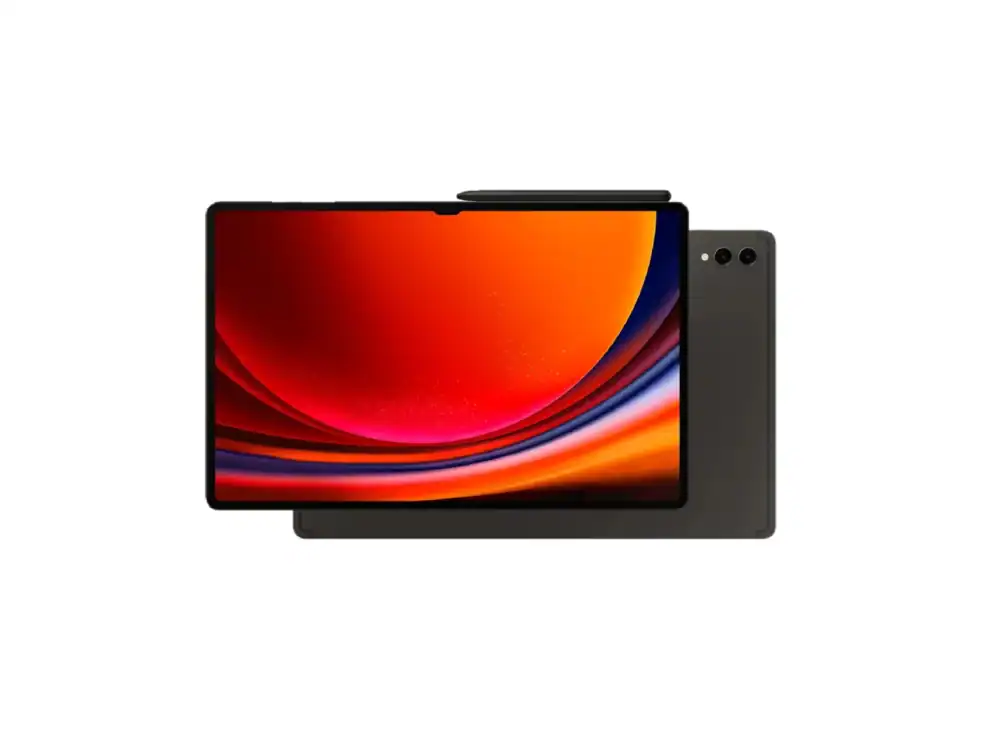 samsung galaxy tab s9+ Black tablet with vivid orange screen