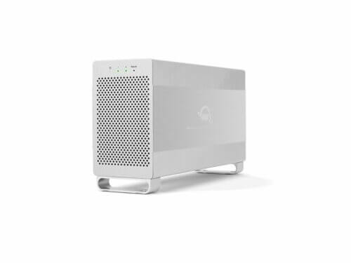 Compact external hard drive on white background.