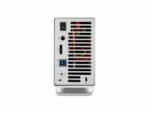 Compact desktop server unit with ports and ventilation grille.