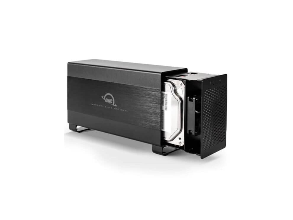 External hard drive enclosure on white background.