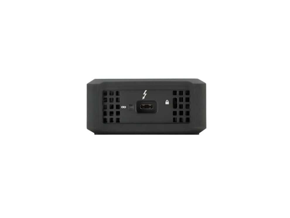 Black universal power adapter on white background.