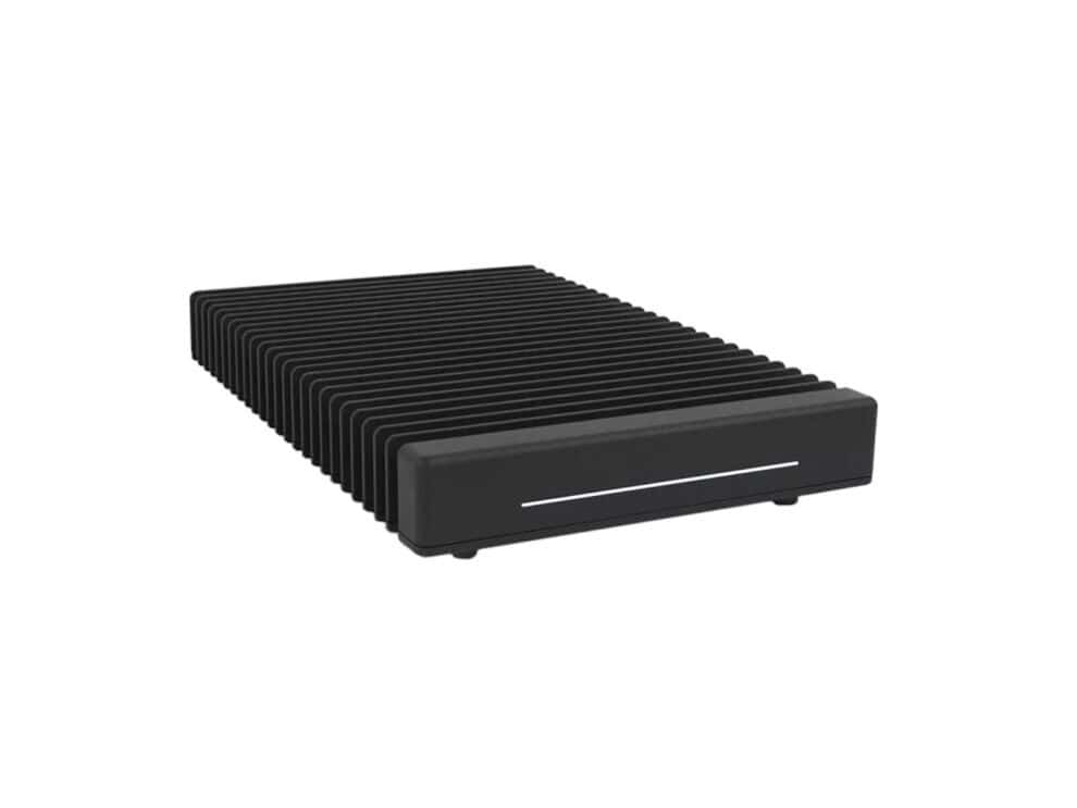 owc thunderblade 4tb thunderbolt3 2.5 Black external hard drive on white background.