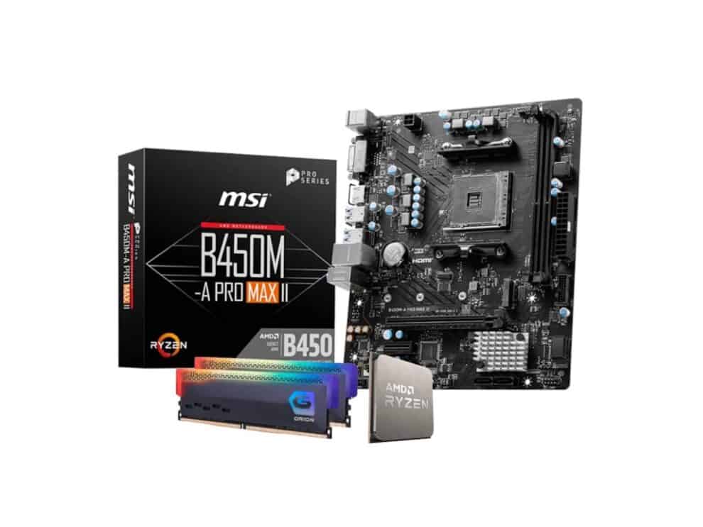 pcbuilder amd ryzen 5 5600x level up prime upgrade kit MSI B450M motherboard package with RAM and CPU.