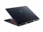 Black gaming laptop half-closed with LED lights.