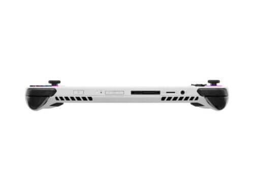 Gaming console controller side view.