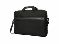 Black Targus laptop briefcase with shoulder strap.