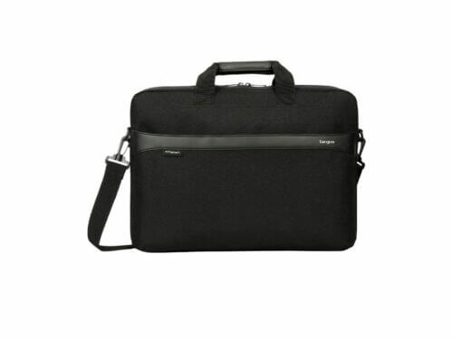 Black Targus laptop bag with shoulder strap.
