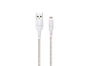 Braided USB to Lightning cable isolated on white.