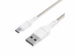 Braided USB-C to USB cable on white background.