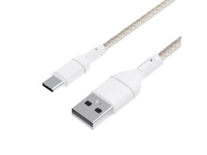 Braided USB-C to USB cable on white background.