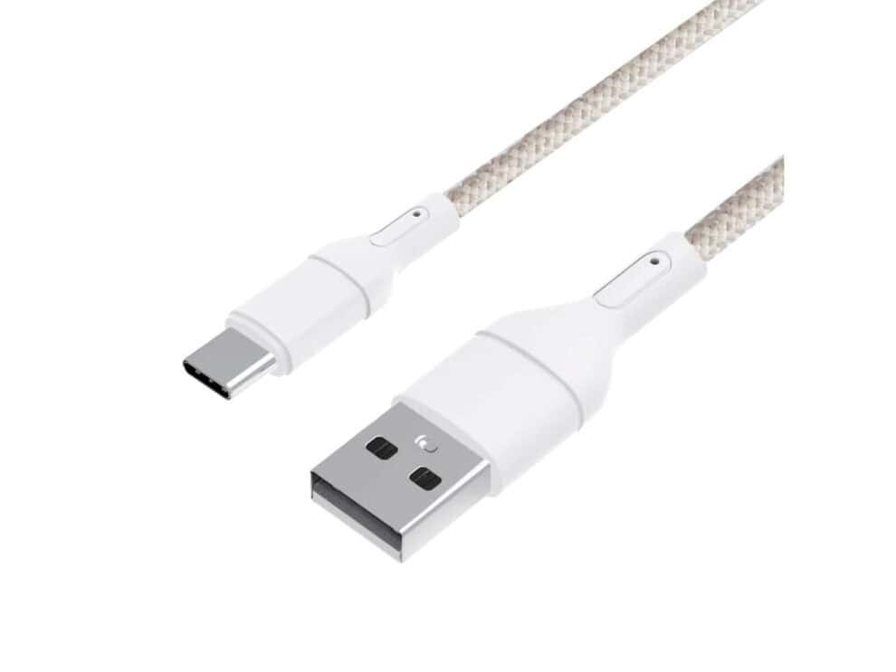 winx link simple usb to type c cable Braided USB-C to USB cable on white background.