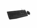 Wired keyboard and mouse set on white background.