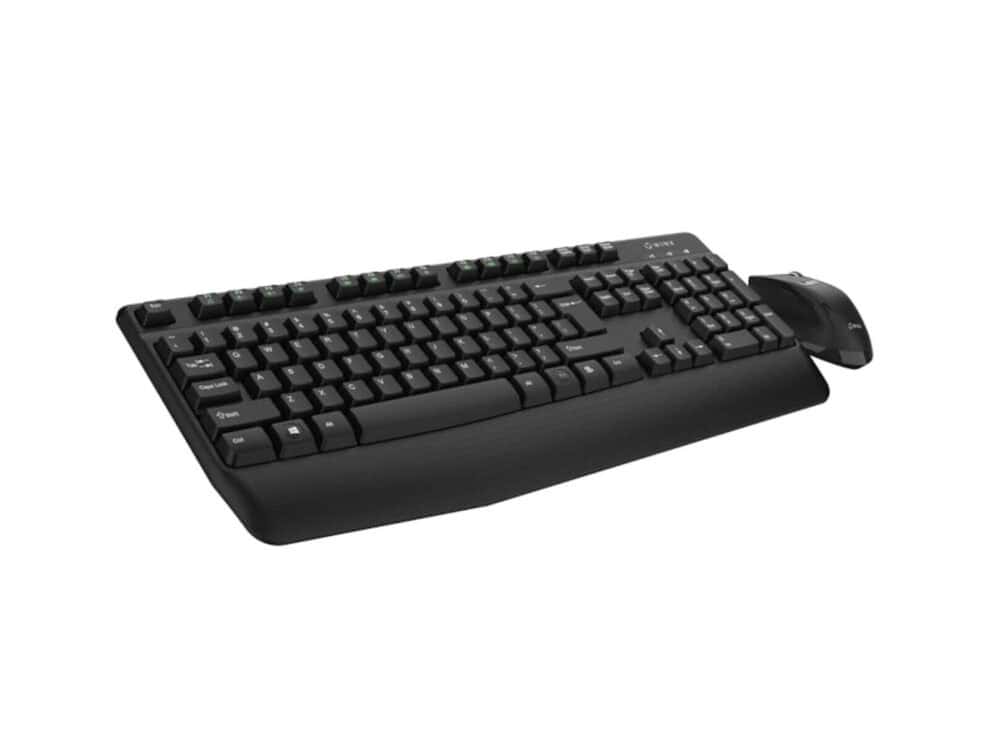 winx do essential wireless keyboard and mouse combo Ergonomic wireless keyboard and mouse set on white background.