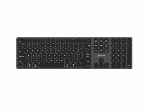 Black wireless computer keyboard top view.