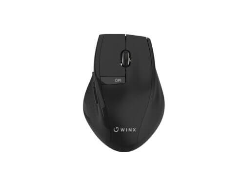 Ergonomic wireless computer mouse with DPI button.