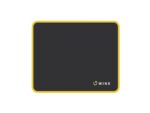 Rectangular logo with black background and yellow border.