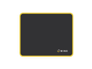 Rectangular logo with black background and yellow border.
