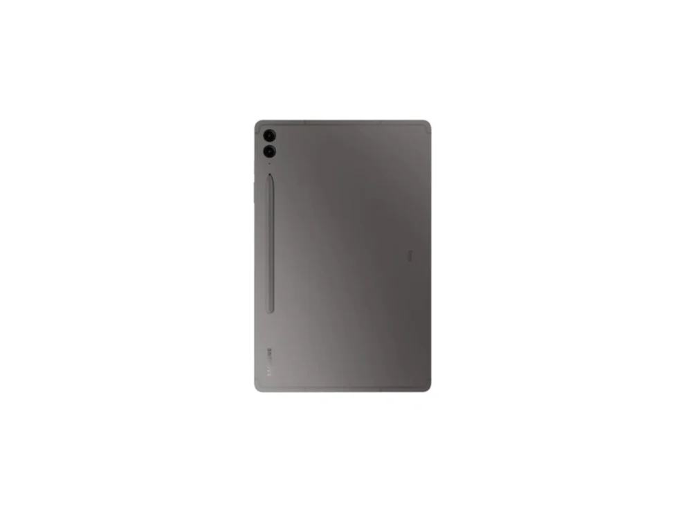 Back view of gray tablet with dual cameras