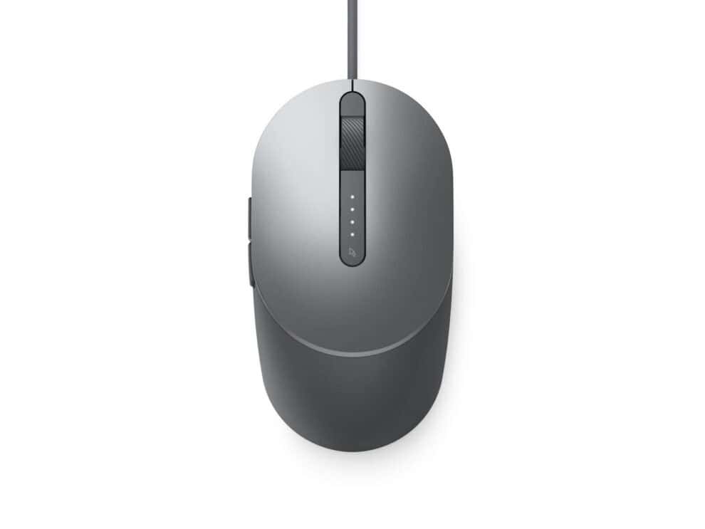 Wired optical computer mouse on white background.