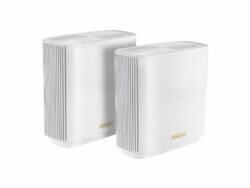 Two white ASUS wireless network routers on white background.