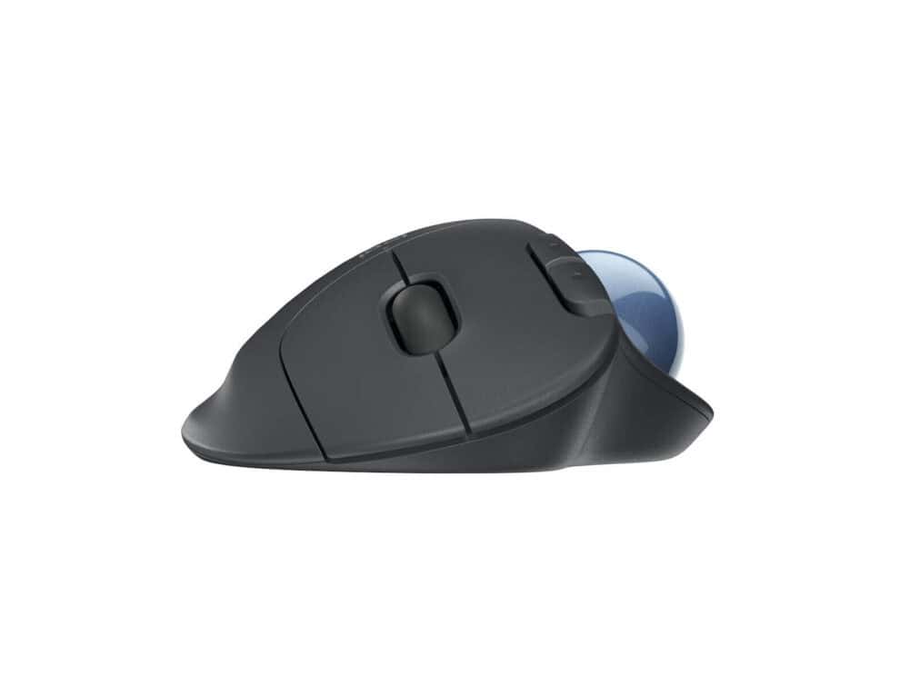 Ergonomic trackball mouse isolated on white background.