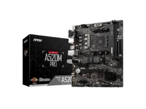 MSI A520M PRO motherboard and packaging.
