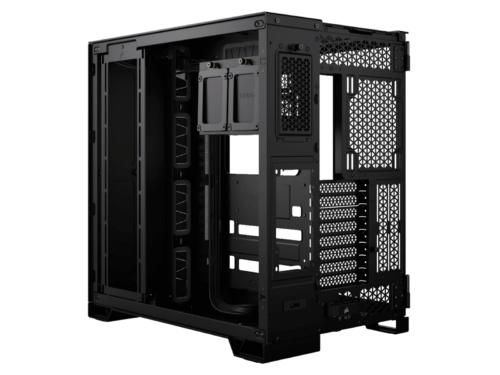 Black empty computer case for custom PC build.
