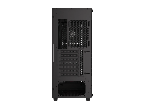 Rear view of desktop computer case.