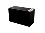 Sealed lead-acid battery on black background.