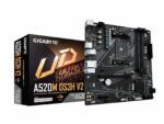GIGABYTE A520M motherboard packaging and product view.
