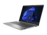 Silver laptop with Windows 11 screen.