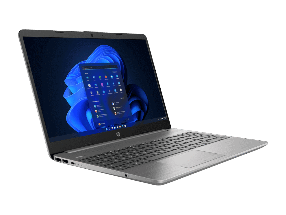 HP laptop with Windows screen visible